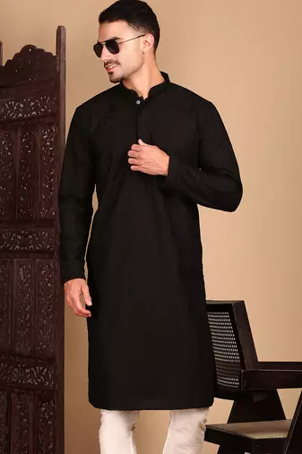 Black rayon chikanakri kurta pajama for mens