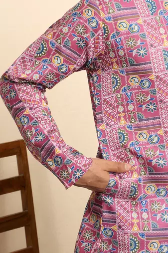 cotton blend geometric printed pink kurta