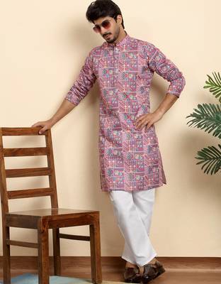 cotton blend geometric printed pink kurta 5