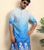 Cotton blend ombre printed blue kurta