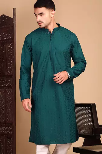 Firozi rayon chikanakri kurta pajama for mens
