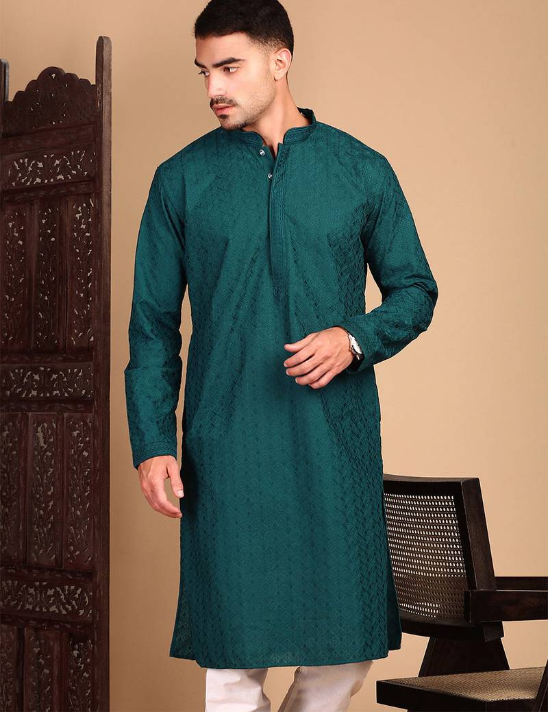 Firozi rayon chikanakri kurta pajama for mens