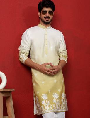 Cotton blend ombre printed green kurta 1