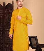 Mustard rayon chikanakri kurta pajama for mens