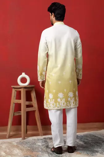 Cotton blend ombre printed green kurta