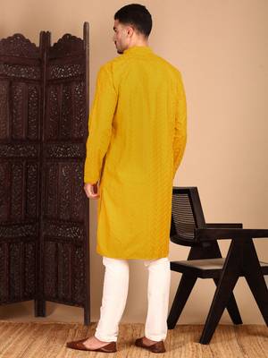 Mustard rayon chikanakri kurta pajama for mens 4
