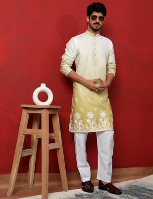 Cotton blend ombre printed green kurta 5