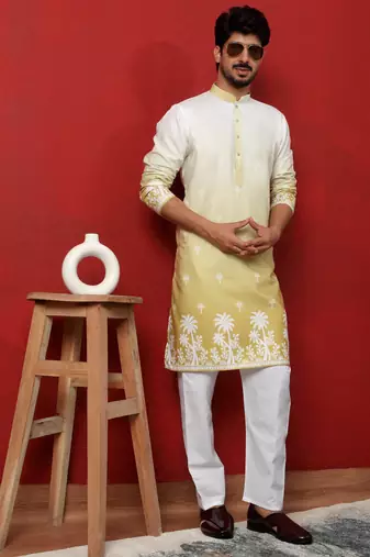 Cotton blend ombre printed green kurta