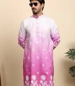 Cotton blend ombre printed pink kurta