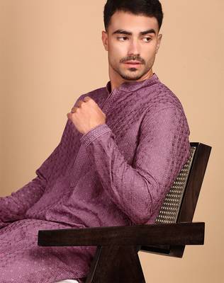 Mauve rayon chikanakri kurta pajama for mens 1