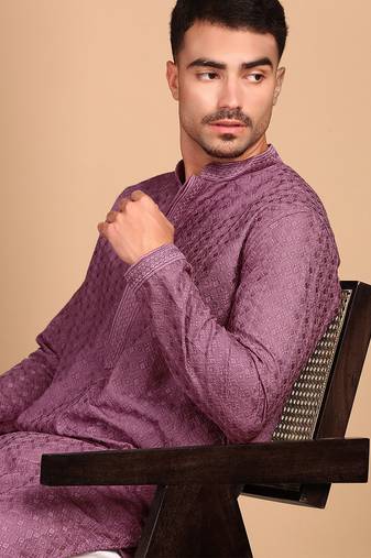 Mauve rayon chikanakri kurta pajama for mens