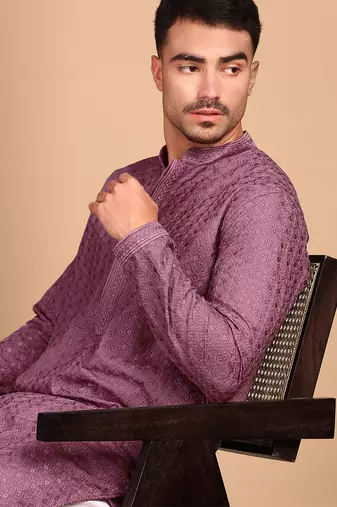 Mauve rayon chikanakri kurta pajama for mens