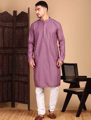 Mauve rayon chikanakri kurta pajama for mens 2