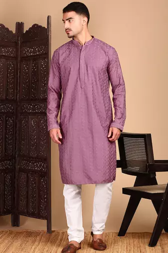 Mauve rayon chikanakri kurta pajama for mens