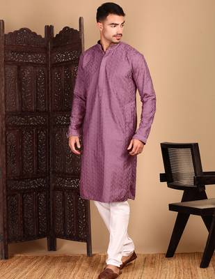 Mauve rayon chikanakri kurta pajama for mens 3