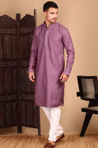 Mauve rayon chikanakri kurta pajama for mens