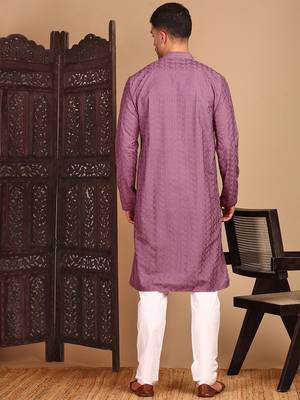Mauve rayon chikanakri kurta pajama for mens 4