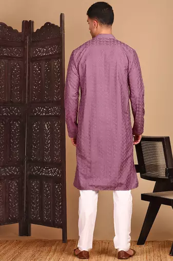 Mauve rayon chikanakri kurta pajama for mens