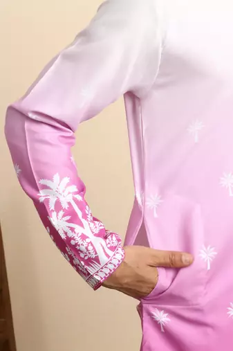 Cotton blend ombre printed pink kurta