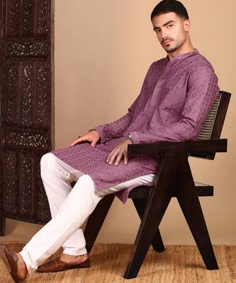 Mauve rayon chikanakri kurta pajama for mens 5