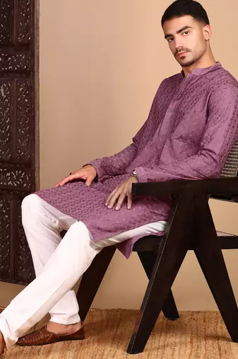 Mauve rayon chikanakri kurta pajama for mens