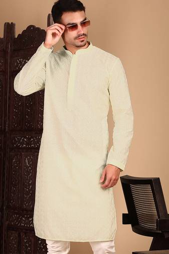 Off white rayon chikanakri kurta pajama for mens