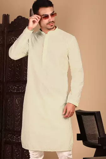 Off white rayon chikanakri kurta pajama for mens