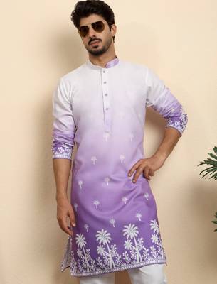 Cotton blend ombre printed purple kurta 1