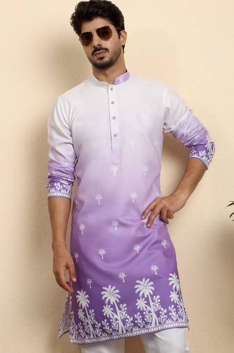 Cotton blend ombre printed purple kurta
