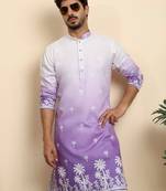 Cotton blend ombre printed purple kurta