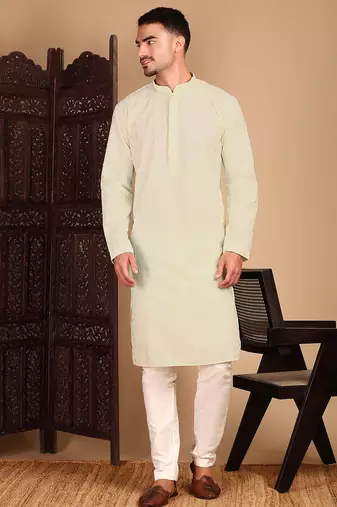 Off white rayon chikanakri kurta pajama for mens