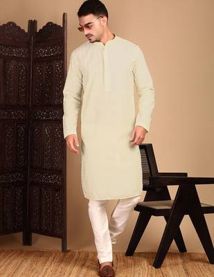 Off white rayon chikanakri kurta pajama for mens 3