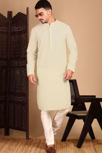 Off white rayon chikanakri kurta pajama for mens