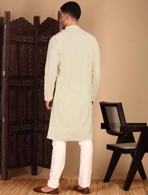 Off white rayon chikanakri kurta pajama for mens 4