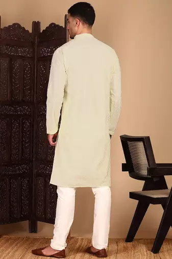 Off white rayon chikanakri kurta pajama for mens