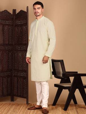 Off white rayon chikanakri kurta pajama for mens 5