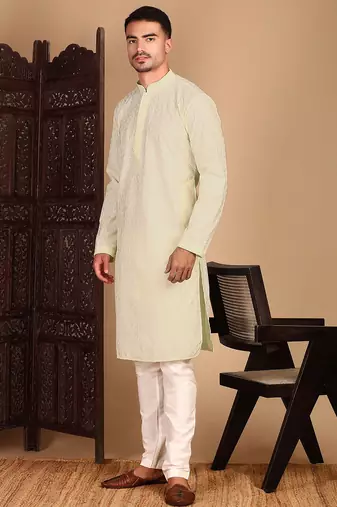 Off white rayon chikanakri kurta pajama for mens