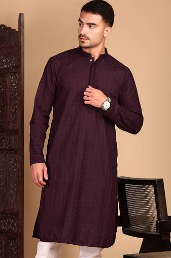 Wine rayon chikanakri kurta pajama for mens