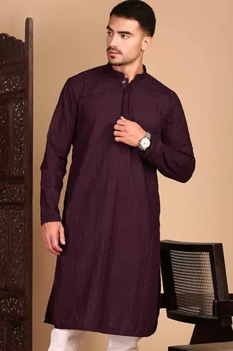 Wine rayon chikanakri kurta pajama for mens