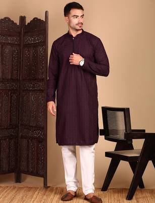 Wine rayon chikanakri kurta pajama for mens 2
