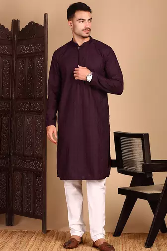 Wine rayon chikanakri kurta pajama for mens