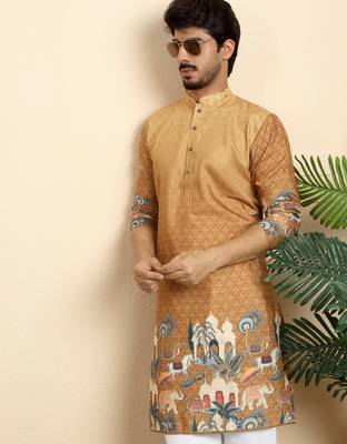 Self pattern royal motifs cotton blend beige kurta 1