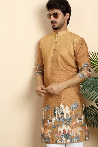 Self pattern royal motifs cotton blend beige kurta