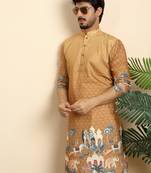 Self pattern royal motifs cotton blend beige kurta
