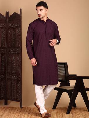 Wine rayon chikanakri kurta pajama for mens 3