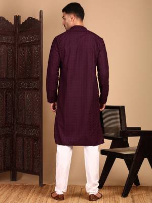Wine rayon chikanakri kurta pajama for mens 4