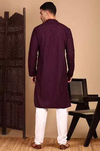 Wine rayon chikanakri kurta pajama for mens