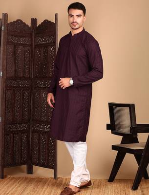 Wine rayon chikanakri kurta pajama for mens 5