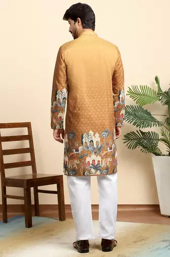 Self pattern royal motifs cotton blend beige kurta