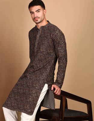 Brown cotton sequins kurta pajama for mens 1